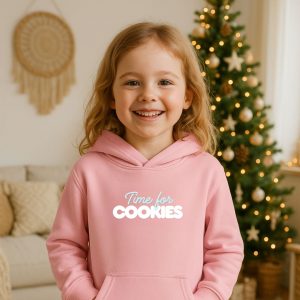 kids hoodie time for cookies cotton pink