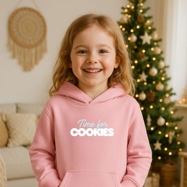 kids hoodie time for cookies cotton pink