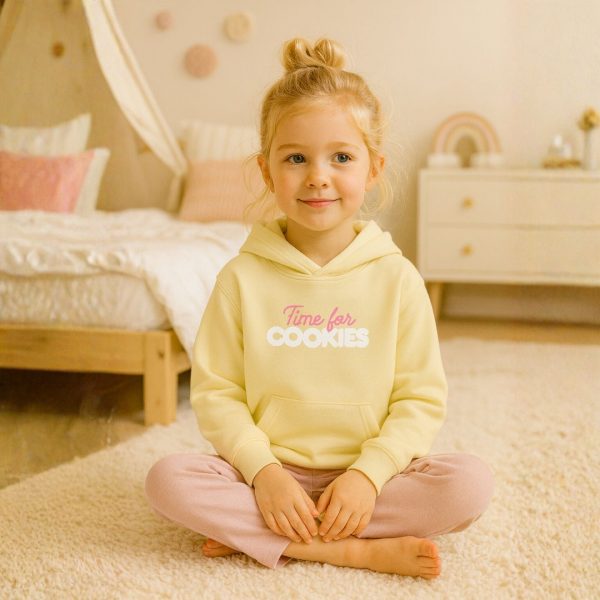 kids hoodie time for cookies butteyellow & caribbean blue